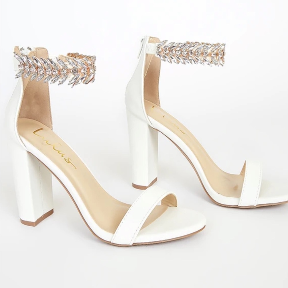 Lulu’s Mylan white ankle strap heels